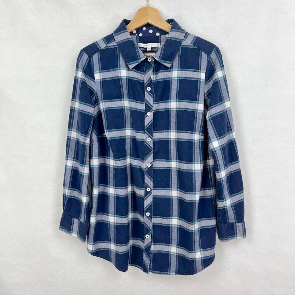 Foxcroft Flannel Button Up Shirt Roll Tab Sleeve Football Fall Academia Boho 14W